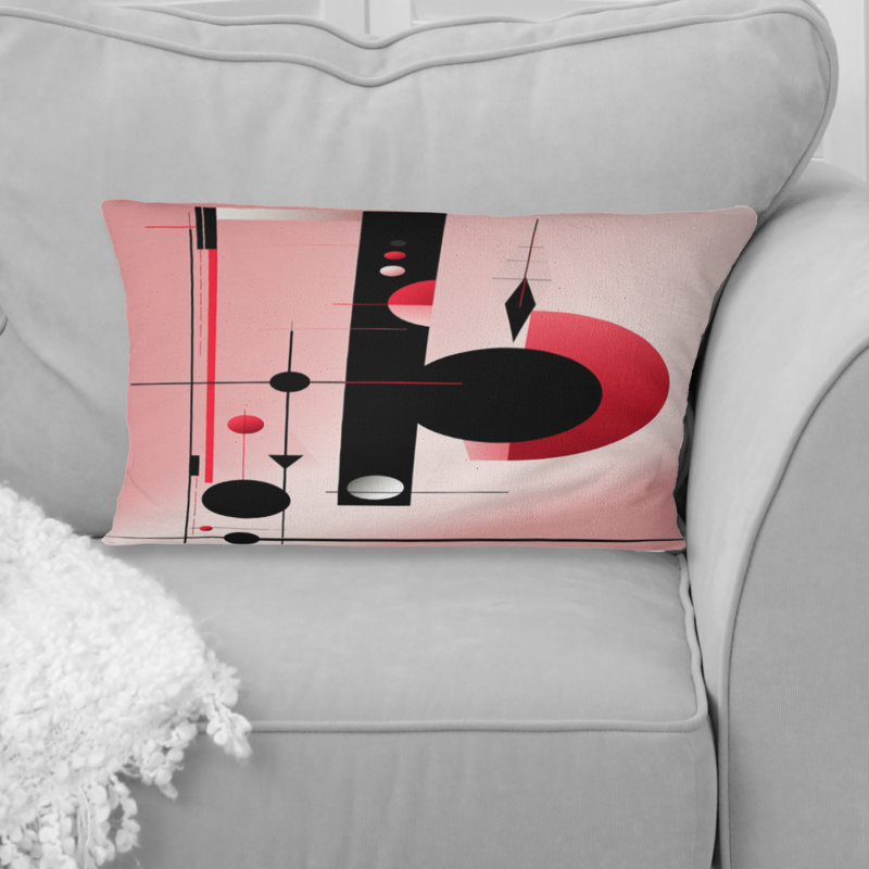 Coussin décoratif à imprimé géométrique abstrait géométrique en noir et rose
