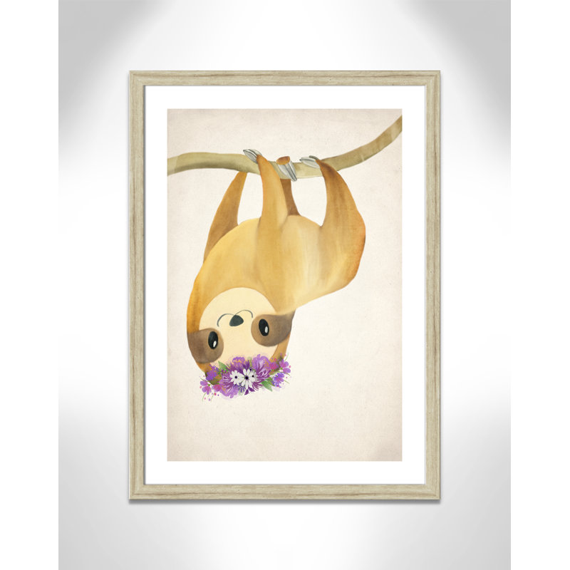 Sloth floral 2, H 36,5 po x l 26,5 po x P 0,63 po, Beige Flat Framed