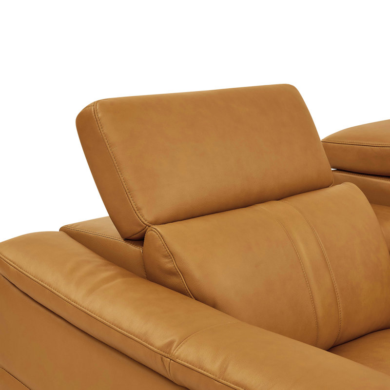 Canapé modulaire en cuir avec siège inclinable, appui-tête réglable et console de rangement avec porte-gobelets, Cuir orange