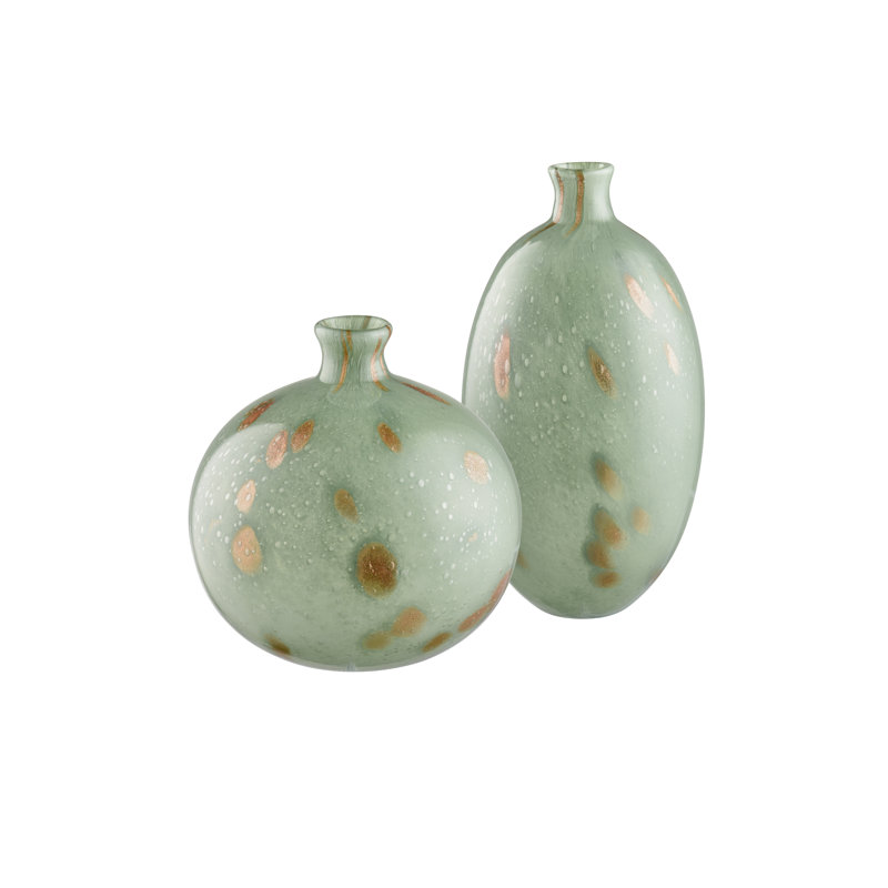 Pale Green Glass Bud Vase with Gold Accents