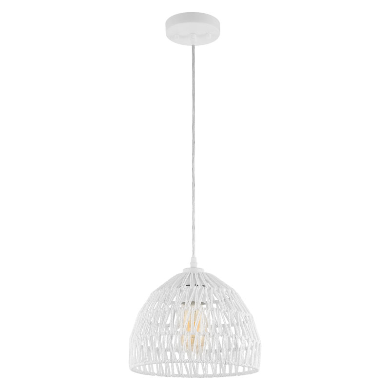 Luminaire suspendu en forme de dôme à 1 lumière Khorawa, Blanc, H 70 po x l 10,25 po x P 10,25 po, Blanc