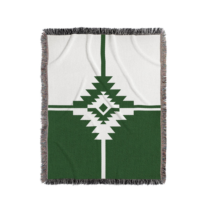 Jeté en mélange de coton Asko South Western, Vert / blanc cassé, L 60 po x l 50 po