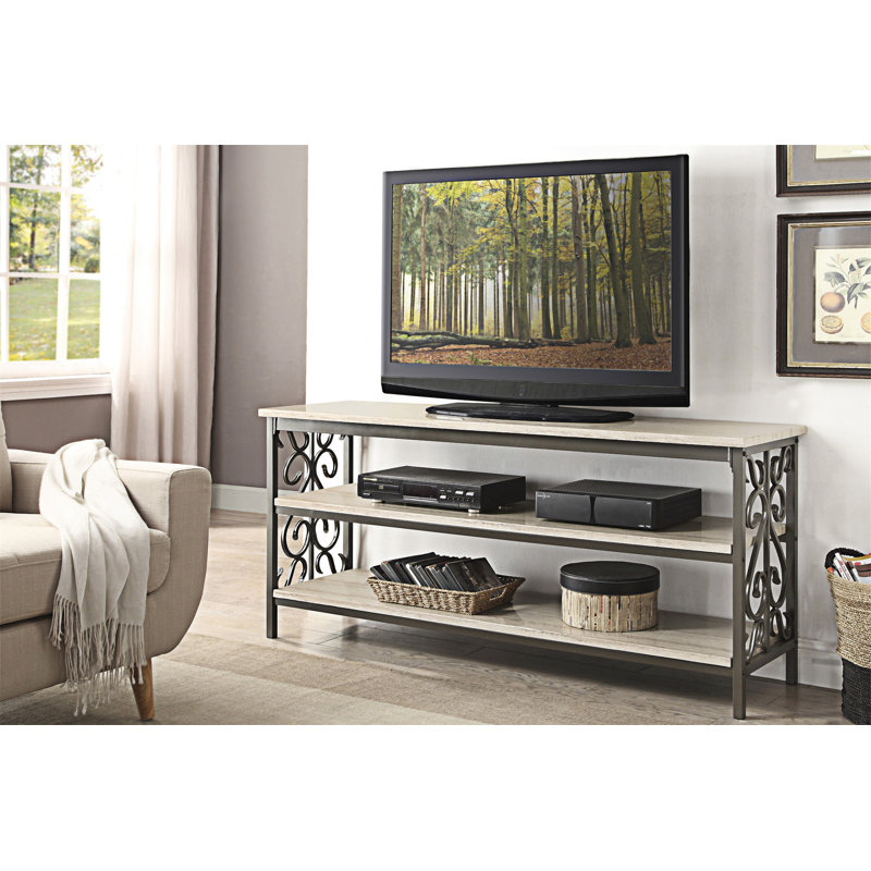 Meuble télé avec plateau en faux marbre et tablettes 1 pièce