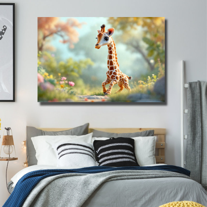 Art mural en verre trempé bébé girafe, 20" H x 30" W