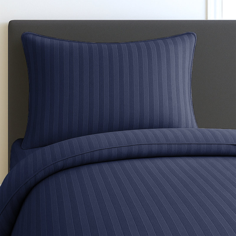 Microfiber Stripe Duvet Complete Set With Striped Pillows & Fitted Sheet, Navy, Kingsize Duvet +1 Fitted Sheet +2 Pillowcases