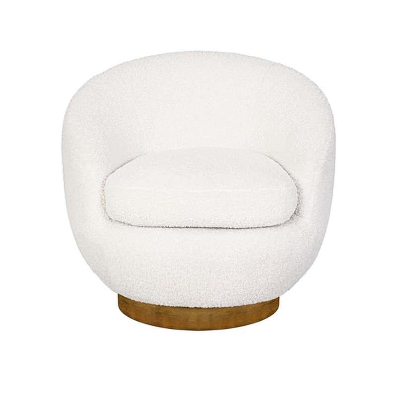 Chaise pivotante en peau de mouton crème avec base en bois massif - dossier de 20 po, siège amovible avec base en bois de fauteuil de 32 po et profondeur de 22,75 po, style moderne