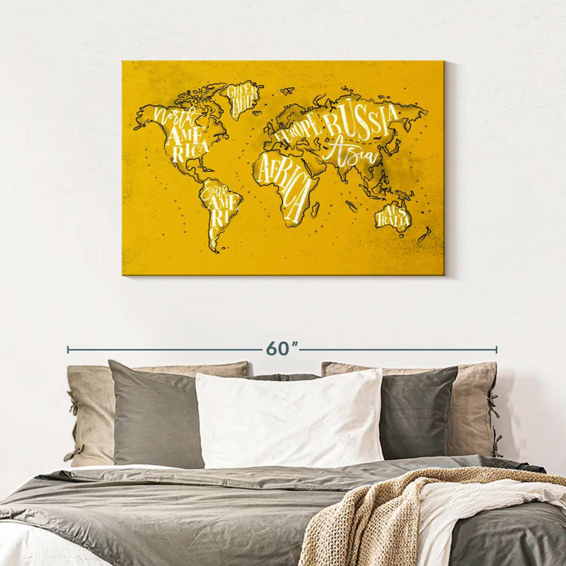 Carte du monde jaune Aliaz, H 30 po x l 45 po