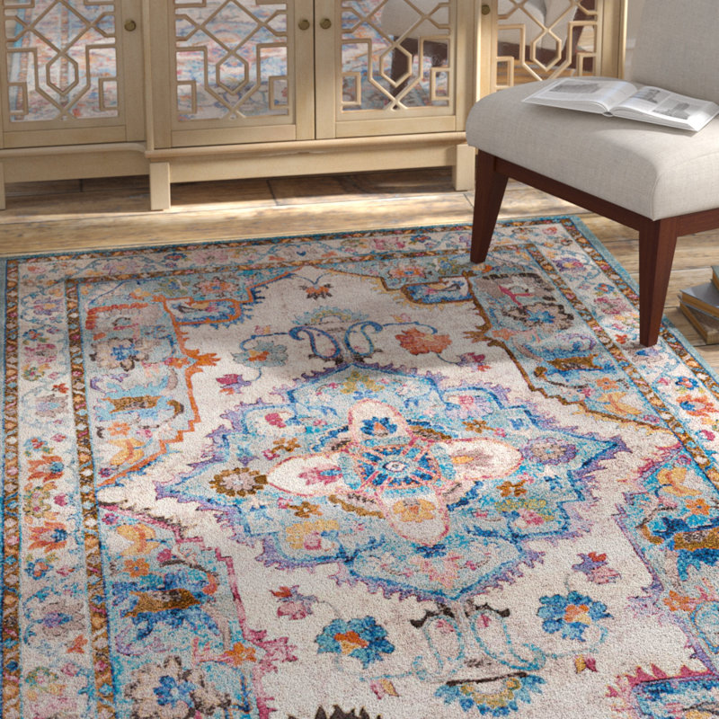 Tapis bleu céruléen Ravenstein, Rectangle 12 pi 6 po x 15 pi