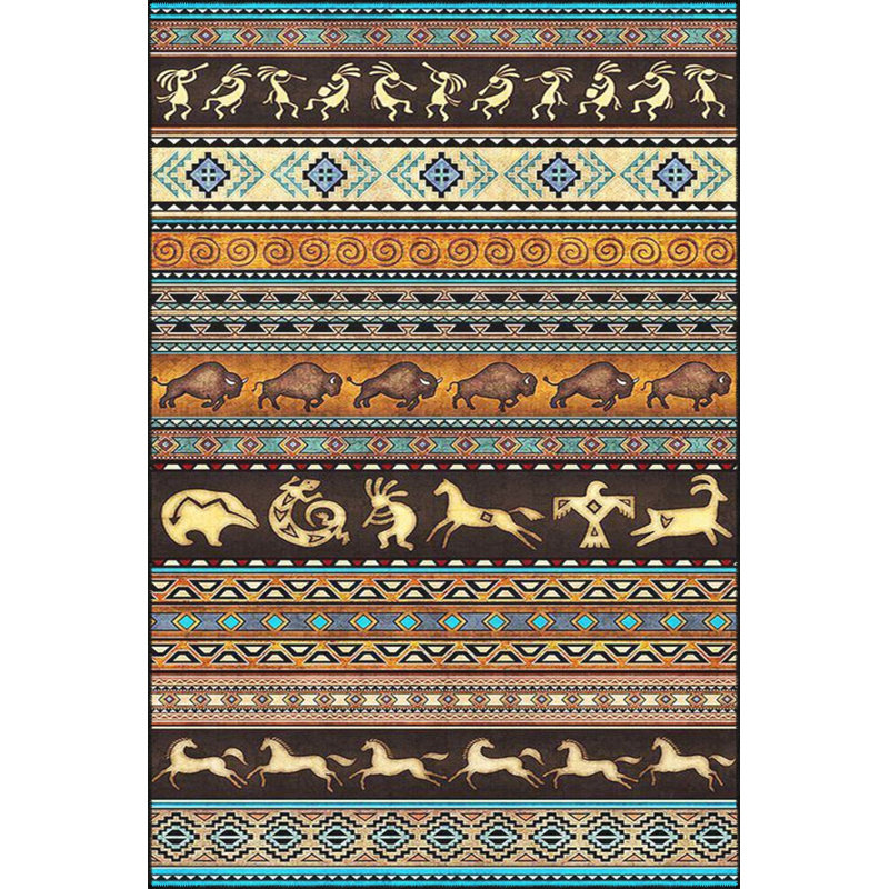 Tapis tissé à motif géométrique Bull Deer, Carré 3 pi 11 po
