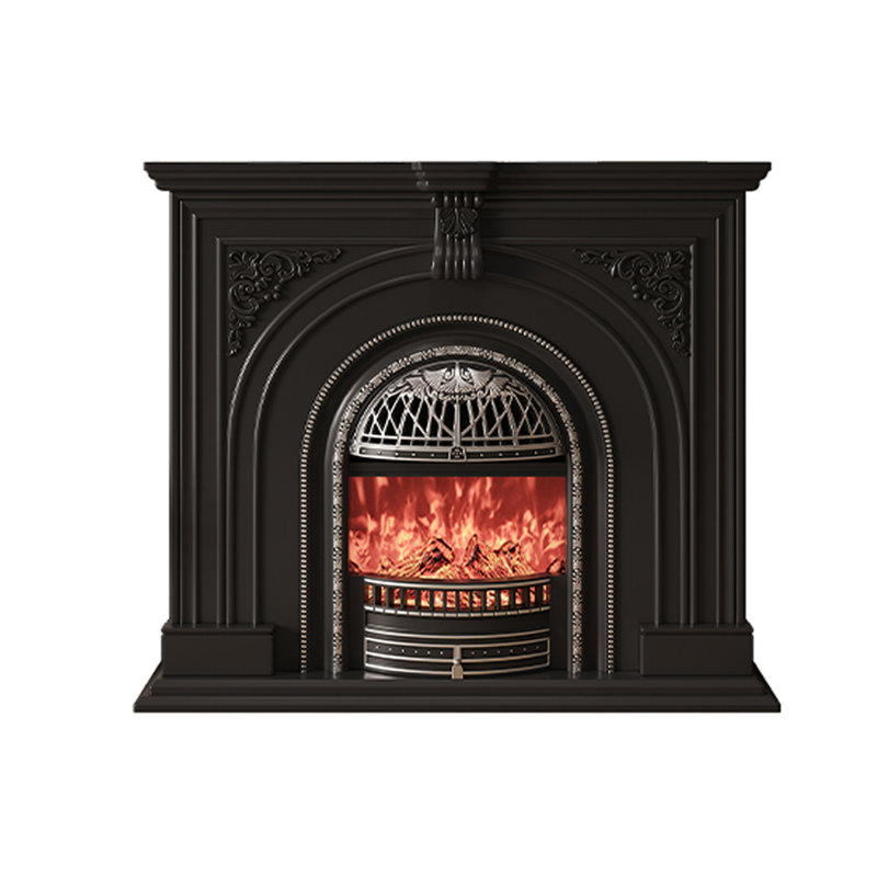French solid wood decorative simulated flame fireplace, Black, 43.31" H x 43.31" W x 13.78" D