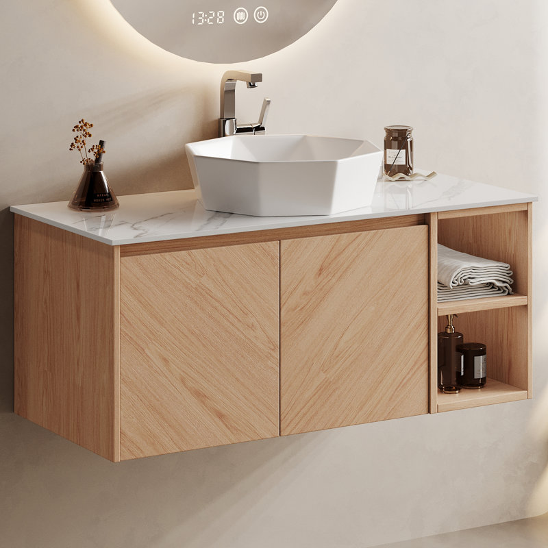 Armoire de salle de bain murale 36 po en noyer avec comptoir, sans lavabo