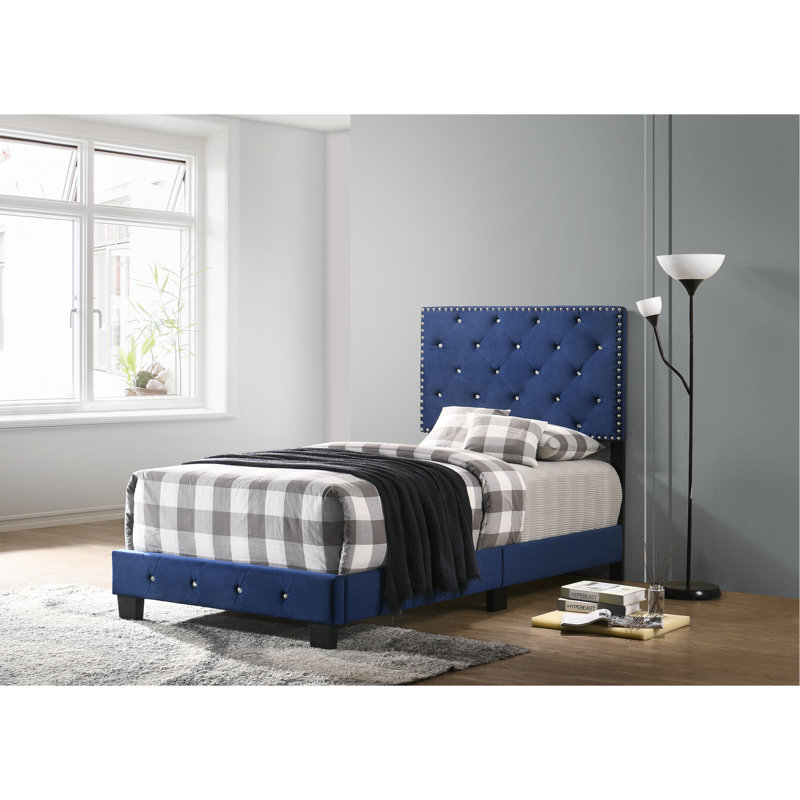 Anjelo Upholstered Standard Bed, Twin, Navy Blue