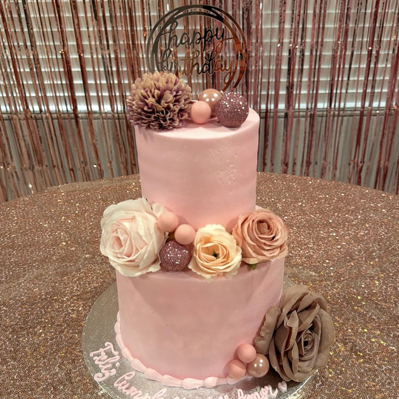 Décorations de gâteaux en forme de fleurs or rose, fleurs artificielles et papillons de fête
