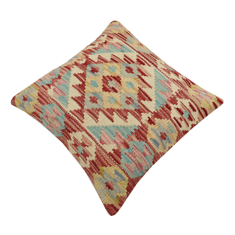 Tribal Kilim Pillow No Decorative Addition Throw Pillow, 17"H x 18"W, Rust/Beige Turkish 3