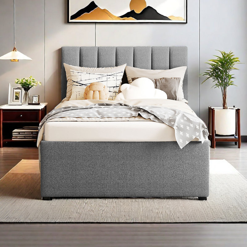 Lit plateforme tapissier Roneisha, gris