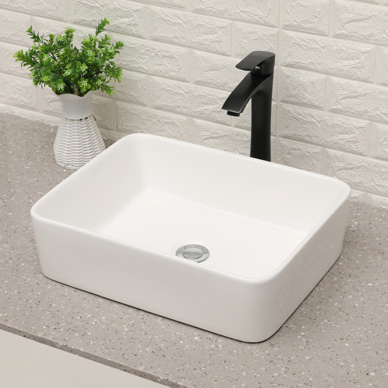Lavabo vasque en céramique 19 po x 15 po avec robinet noir mat, option salle de bain et chic
