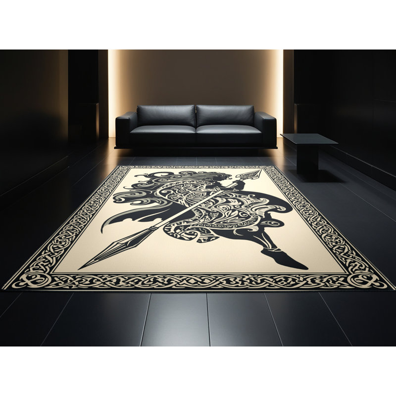Tapis damassé classique beige lavable à la machine Joyce Cuchulainn, 8 x 10