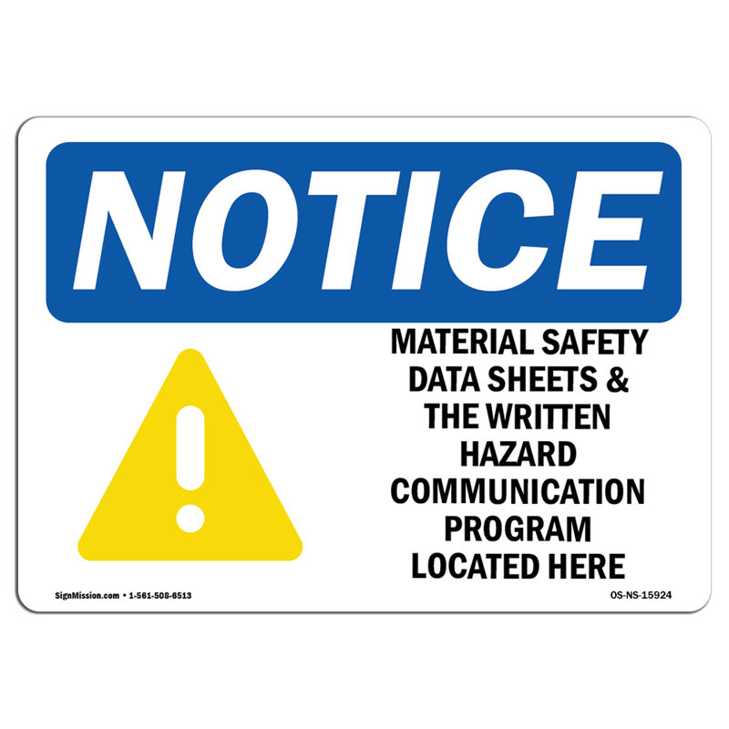 Osha Notice Material Safety Data Sheets Hazard Program Sign