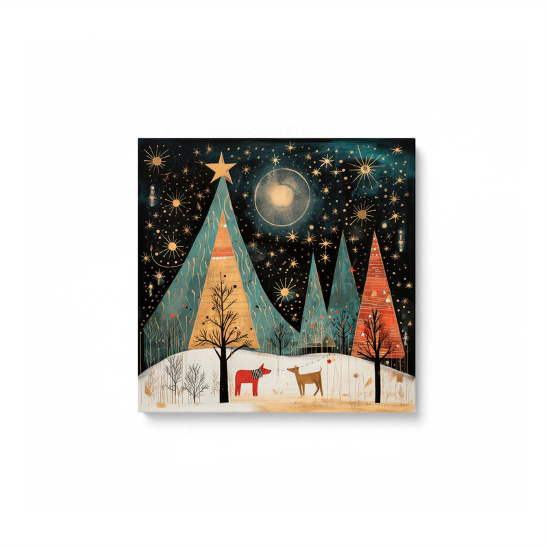 Starry Night Christmas Trees I Print on Canvas in a Polished Frame, Wrapped Canvas, 12" H x 12" W x 1.25" D