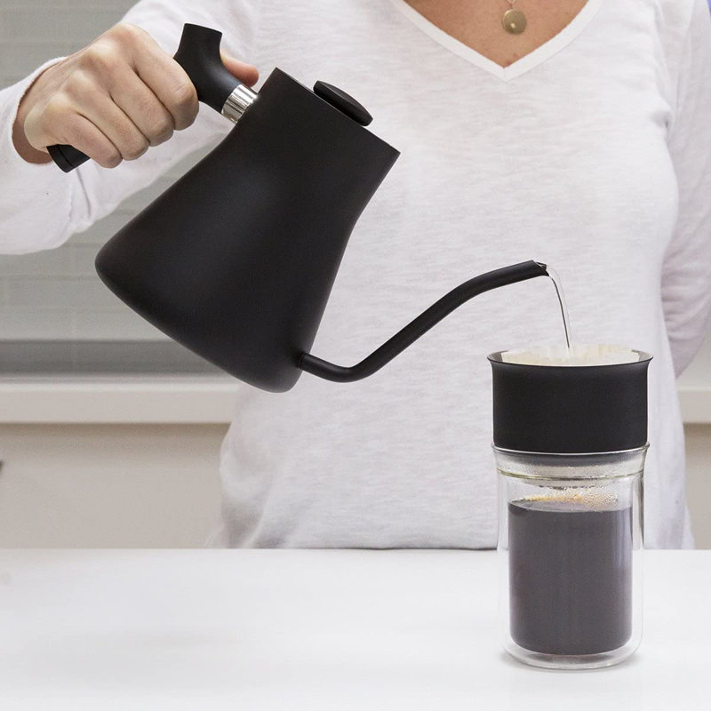 Matte Black Stainless Steel Gooseneck Pour-Over Kettle with Thermometer