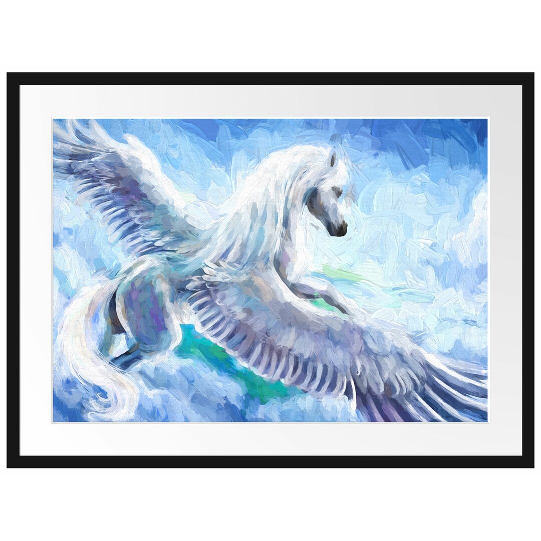 Gerahmtes Poster Pegasus fliegt über den Wolken