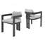 Chaise de patio d'extérieur en aluminium Pula, ensemble de 2, finition noire avec coussin gris