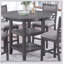 Ensemble de salle à manger à hauteur de comptoir 5 pièces gris avec table ronde, tablettes et 4 chaises hautes pour maisons contemporaines modernes