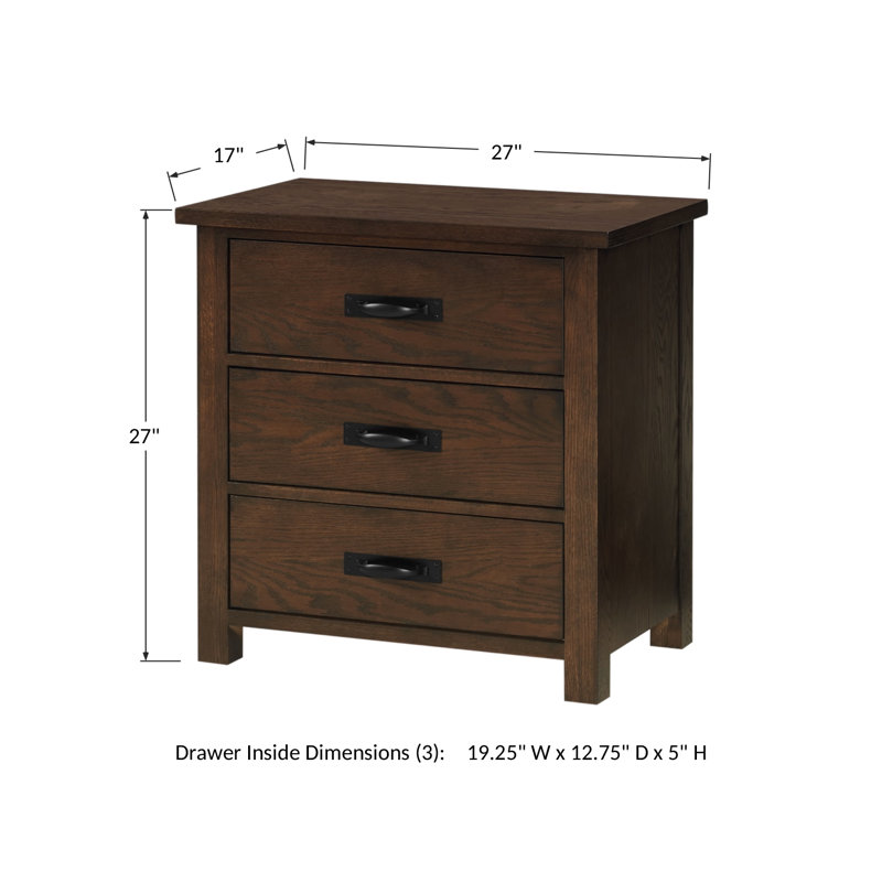 Solid Hardwood 3-Drawer Nightstand