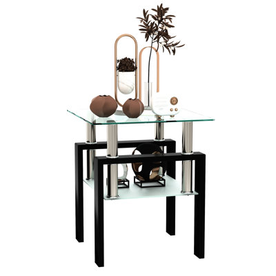 Table basse carrée élégante en verre trempé, transparente et noire, accessoire de salon, facile à monter et à nettoyer, 45,4 cm (l) x 52,1 cm (h) x 45,4 cm (l), capacité de 68 kg, noire, convient à diverses pièces.