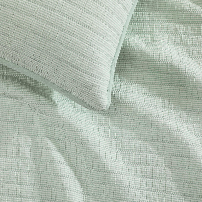 Tommy Hilfiger Ithaca Stripe Cotton Reversible Quilt Set, Green, King Quilt + 2 King Pillow Shams