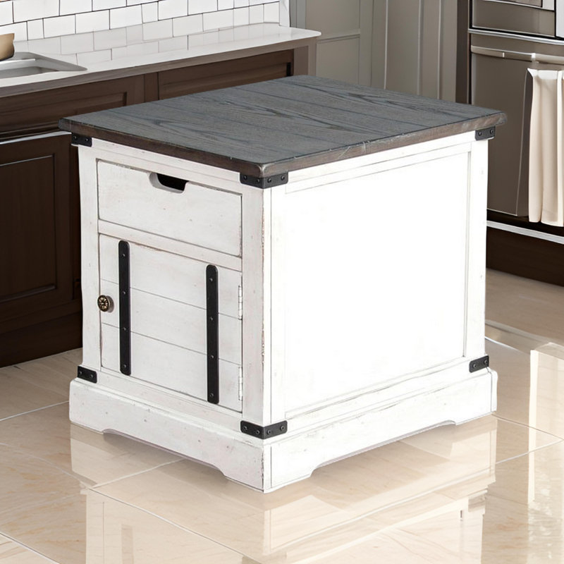 Table d'appoint Laibi, blanc campagne française, bois d'acajou brun, plateau 26 x 22
