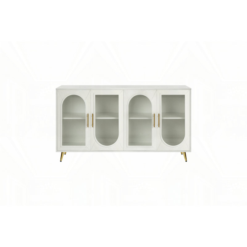 Armoire de rangement en bois, Blanc antique / Or