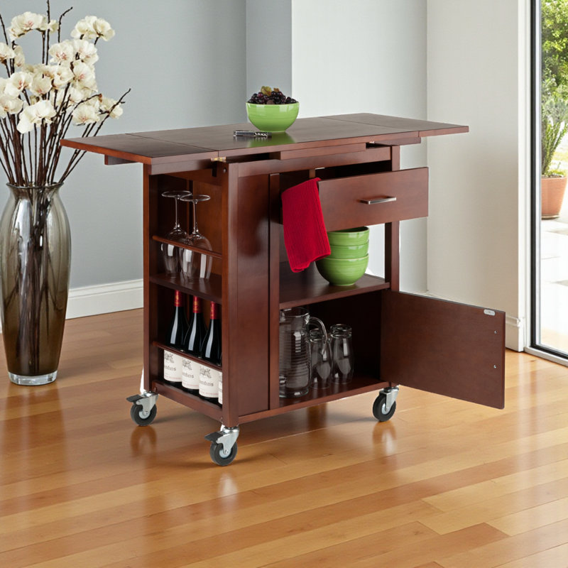 Chariot utilitaire avec roulettes - armoire et tablette ouverte en noyer Gregory H 33,05 po x l 43,05 po x P 18,30 po Gregory