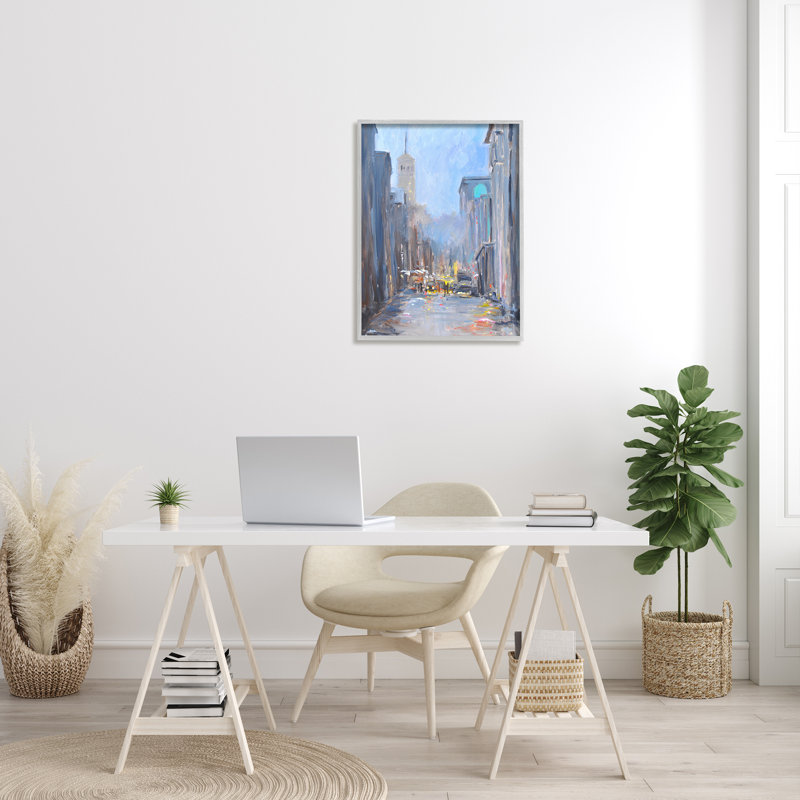 Réflexions abstraites de la ville pluvieuse, H 30 po x l 24 po x P 1,5 po, Cadre gris