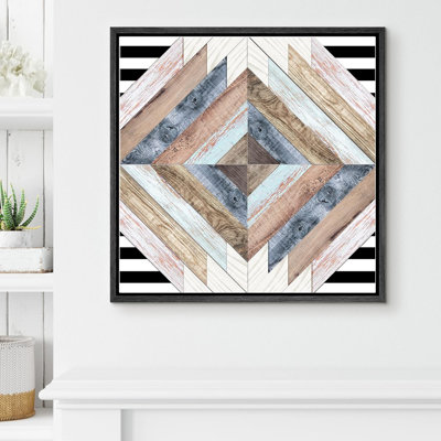 " Western Decor Geometric Brown, Blue And Pink Diamond Abstract Patterns Wood Panels "