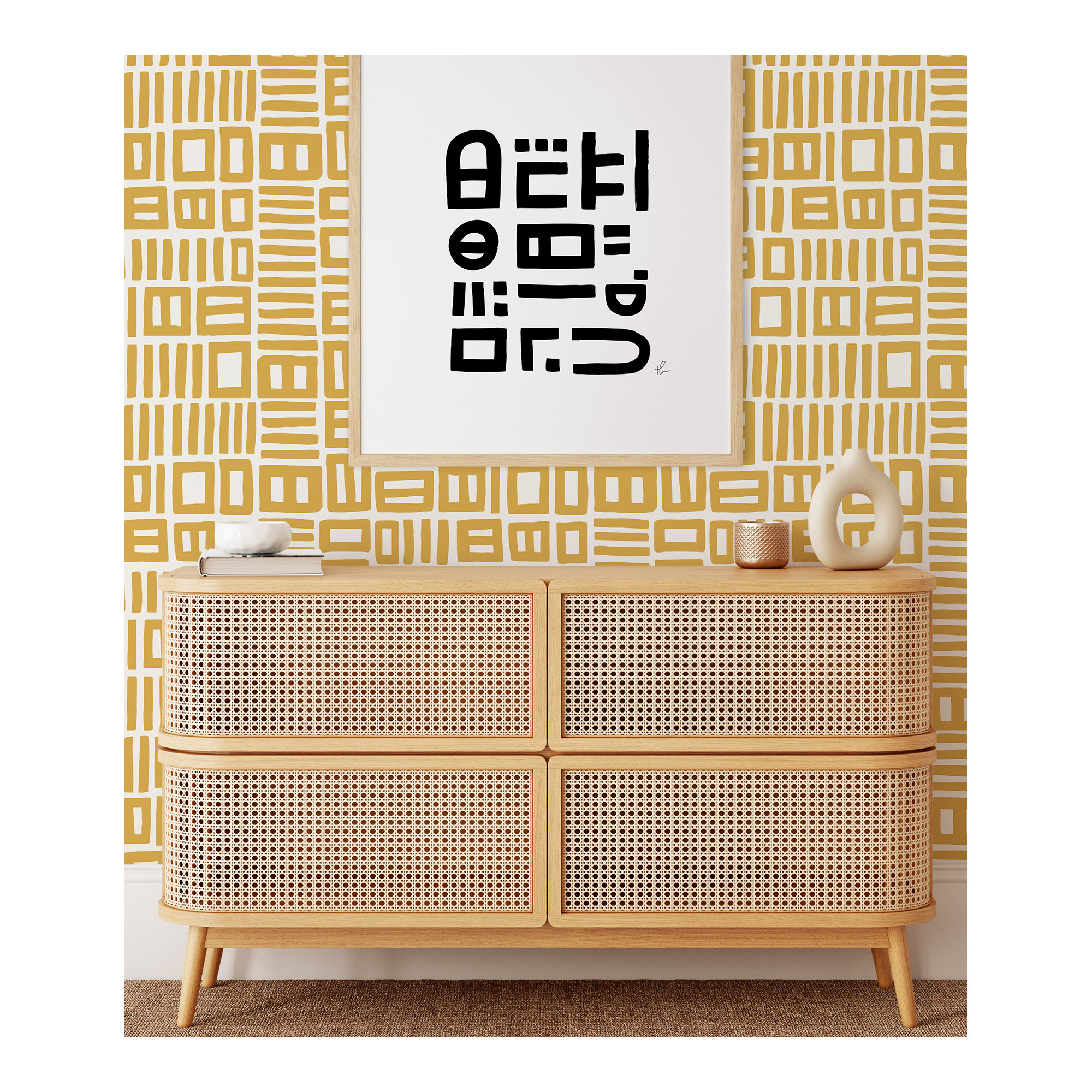 Ellie Peel & Stick Geometric Wallpaper, Yellow/White