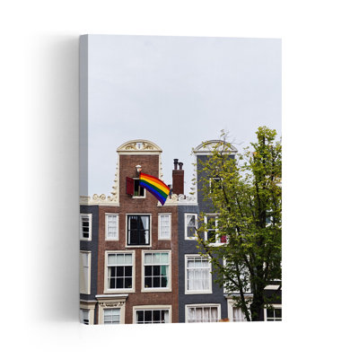 «Amsterdam Rainbow Flag», impression d'art mural de l'architecture abstraite traditionnelle de la ville