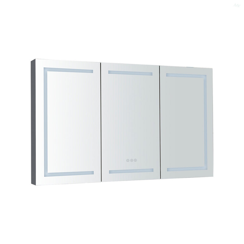 Armoire à pharmacie 60 po x 36 po à DEL avec miroir, douilles et tablettes en verre réglables, à intensité variable, anti-buée
