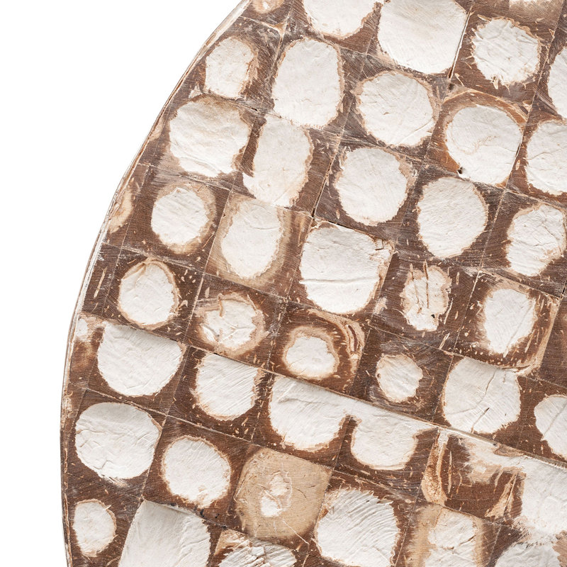 Abbie Coconut Shell Drum End Table, White Patina