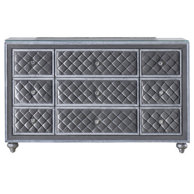 Ensemble de meubles de chambre à coucher 1 pièce avec commode à 9 tiroirs avec plateau en verre trempé