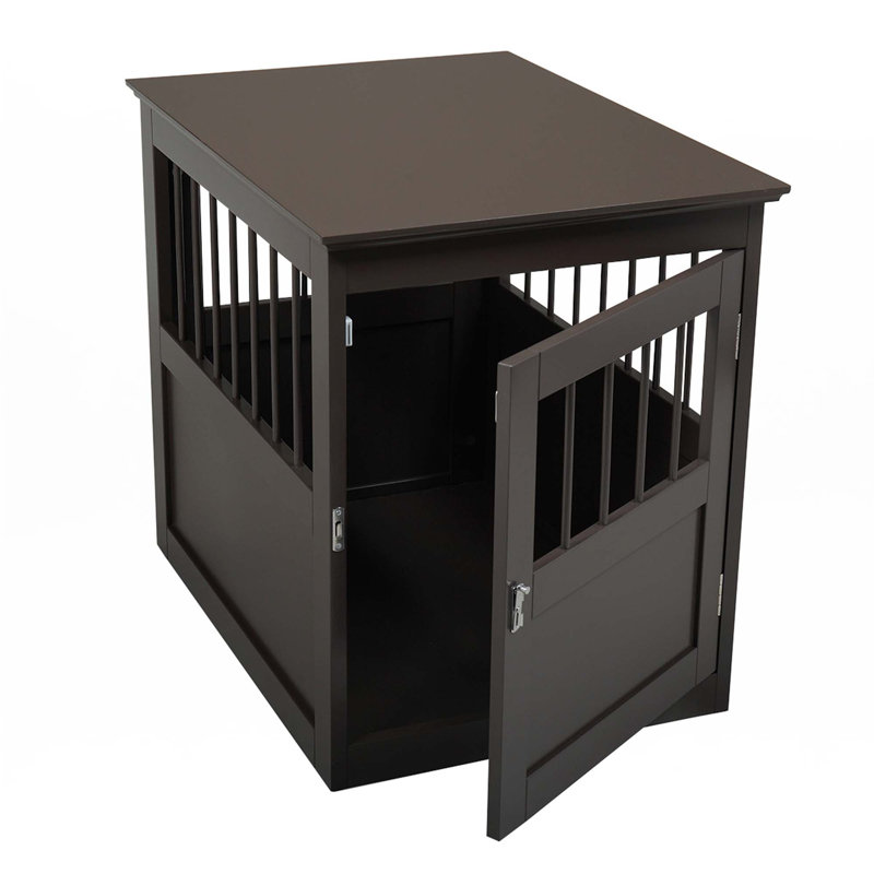 Wood Dog Crate Furniture, End Table Designed Dog Kennel With Side Slats