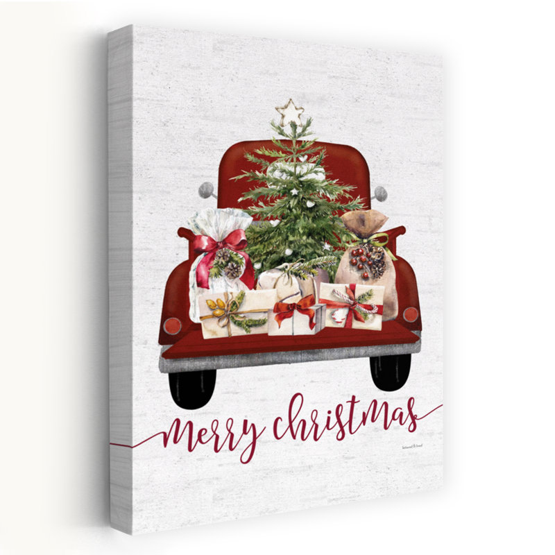 Merry Christmas Truck, arbre de Noël contemporain, art d'hiver, H 48 po x l 32 po