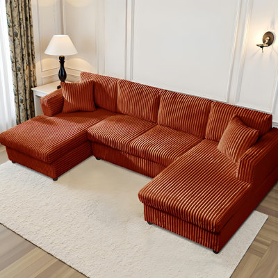  Canapé modulaire en U 4 places avec méridienne double et canapé en velours côtelé surdimensionné pour le salon