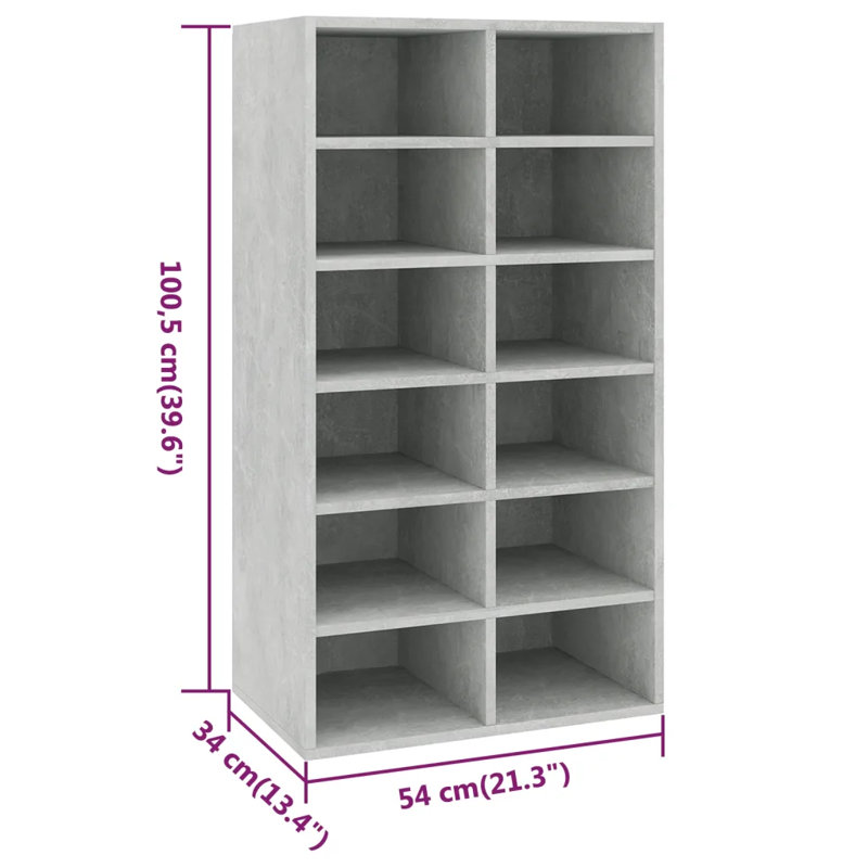 12 Pair Shoe Rack, Concrete Grey