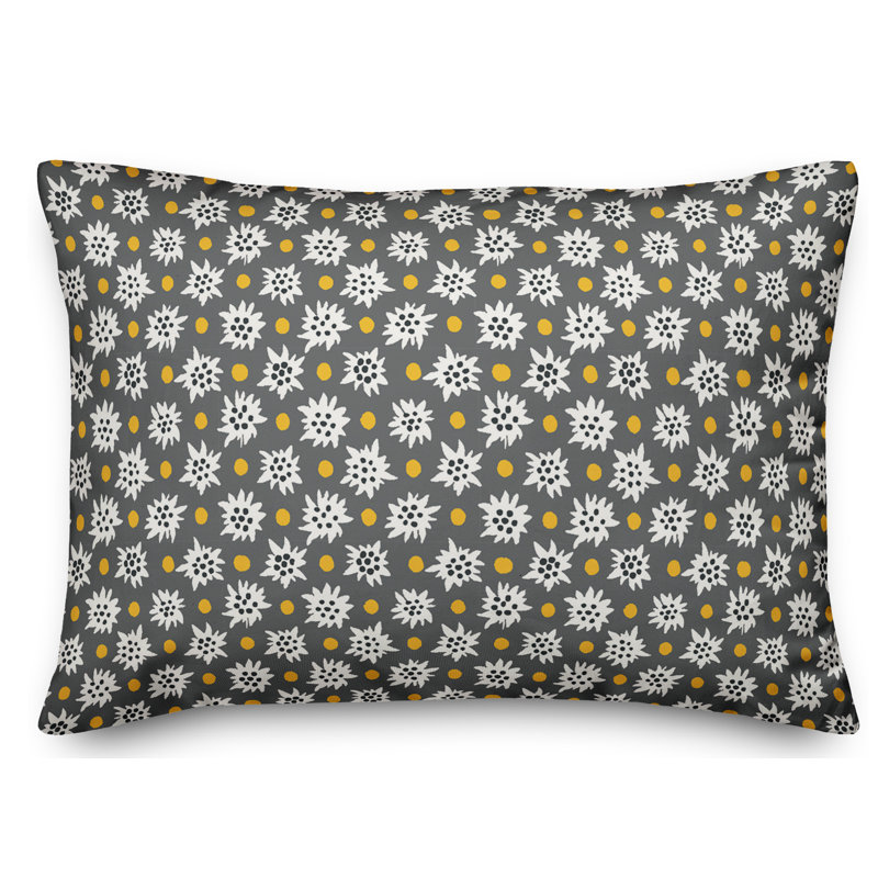 Coussin lombaire abstrait flocon de neige, Gris / Jaune