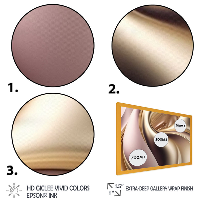 Luscious liquide or en rose discret et taupe V - reproduction sur toile, L 44 po x H 34 po, Toile avec cadre photo doré