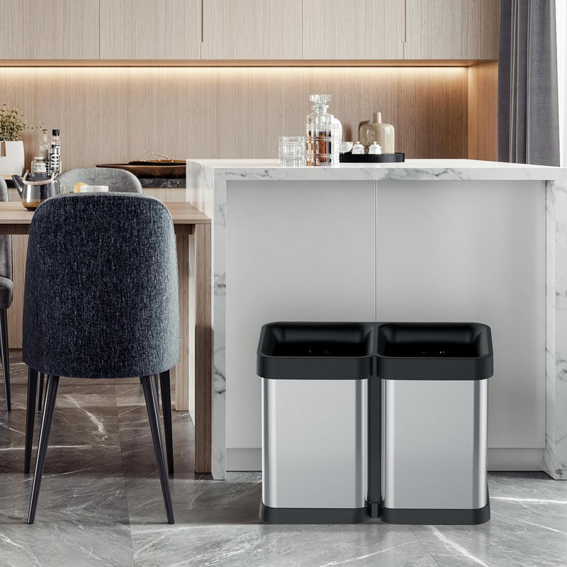 Poubelle ouverte 2 x 5,3 gallons (2 x 20 L), bac de recyclage à deux compartiments sans couvercle, poubelle en acier inoxydable résistante aux empreintes digitales pour le bureau, le restaurant et la salle à manger