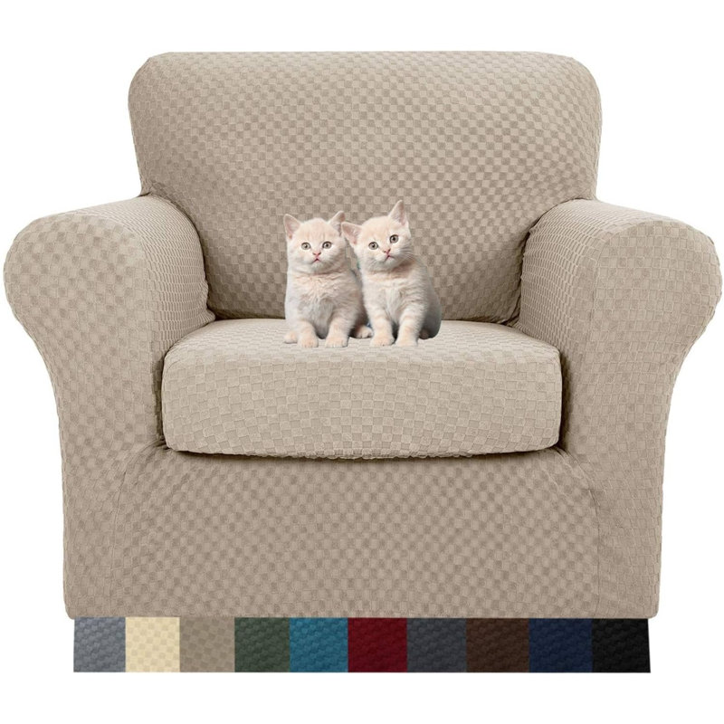 Housse pour canapé à coussins carrés/rectangulaires, Mélange de polyester kaki