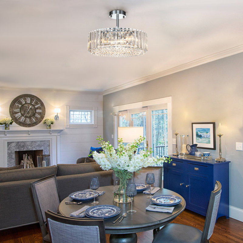 Irenej Semi Flush Mount Crystal Drum Lighting
