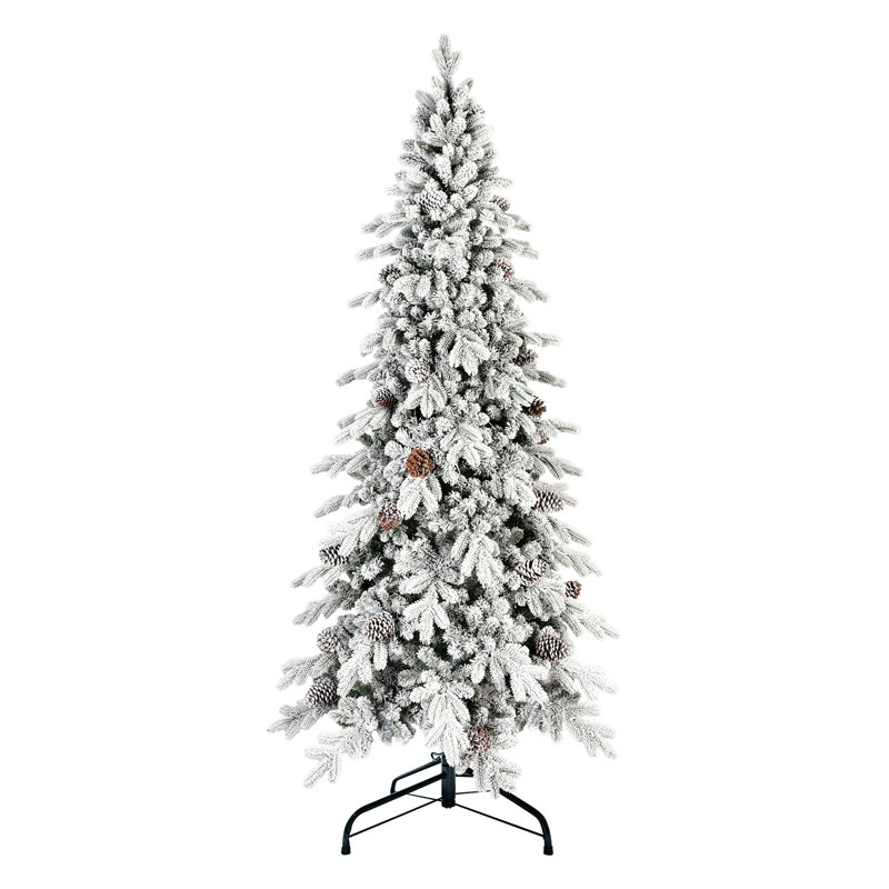 Arbre de Noël / arbre de Noël 7,5 pi avec 40 branches de pin naturel, 1424 pointes, conception d'espace, branches articulées, support en métal stable, aspect enneigé réaliste, idéal pour les petits espaces, entrées, assemblage facile
